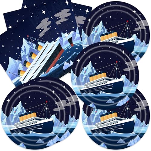 40pcs Nautical Party Supplies,Nautical Disposable Tableware,Used for Cruise Ship Classic Movie Party Decoration?Include 20 dinner plates, 20 Napkin (Blue4)