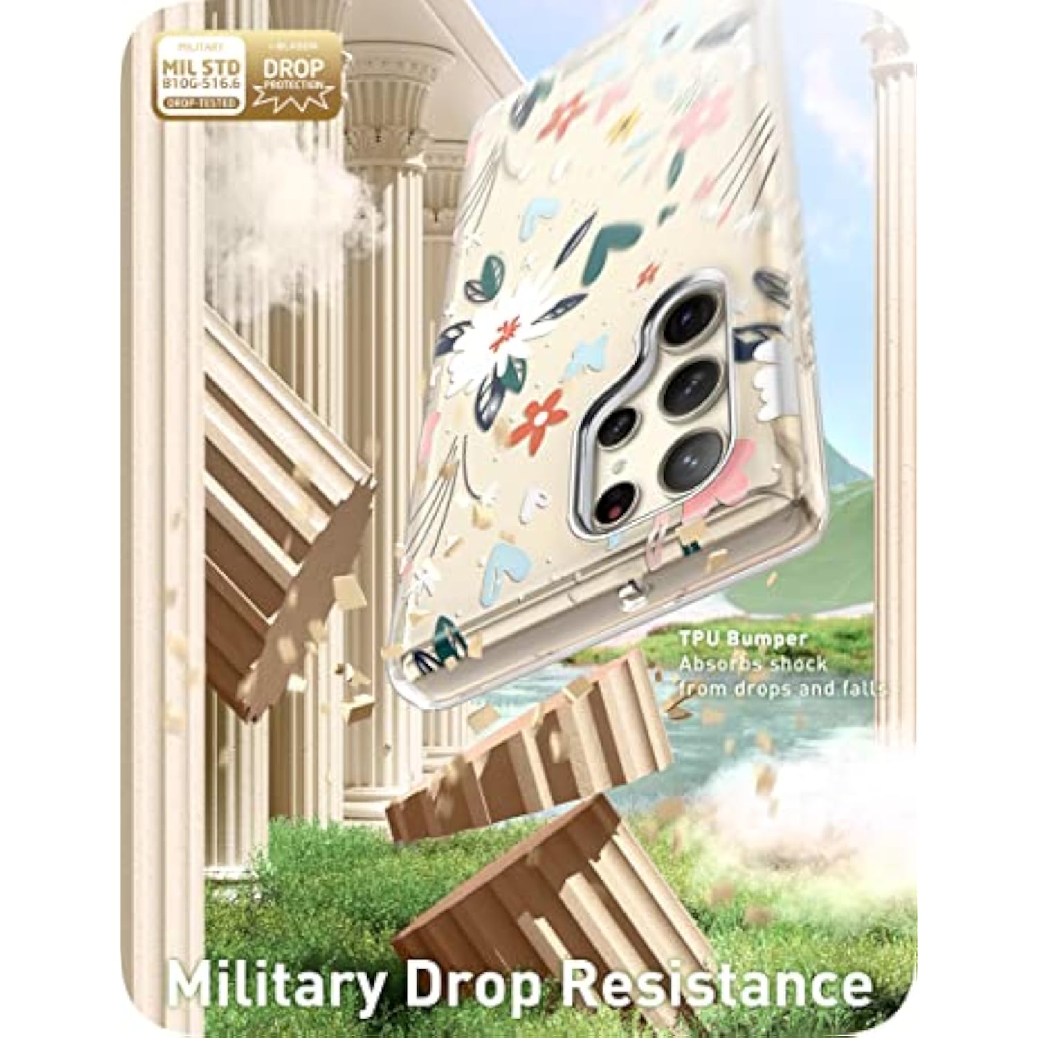 i-Blason for Samsung Galaxy S23 Ultra Case with Built-in Screen Protector, [Magnetic Charging] [Support Fingerprint ID], Full-Body Slim Phone Case for Samsung Galaxy S23 Ultra 6.8", Flower Paint