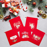 Christmas Gift Bags 5Pcs Of Flannel Small Bag With Drawstring Medium Size Good For Xmas Party Favors