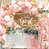 Rose Gold Retro Blush Pink Balloon Arch Garland Kit With Baby Balloon Boxes And Letters, Girl Birthday Backdrop For Butterfly Shower Decor