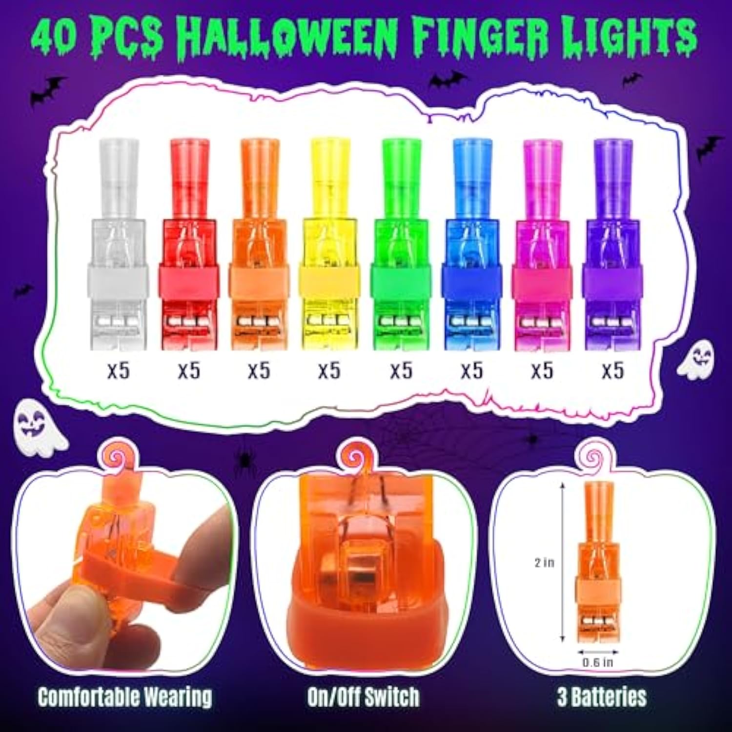 Halloween Party Favors 40Pcs Light Up Halloween Toys In Bulk Finger Light For Kids Halloween Goodie Bag Fillers Basket Stuffers Trick Or Treat Gifts Classroom Prizes