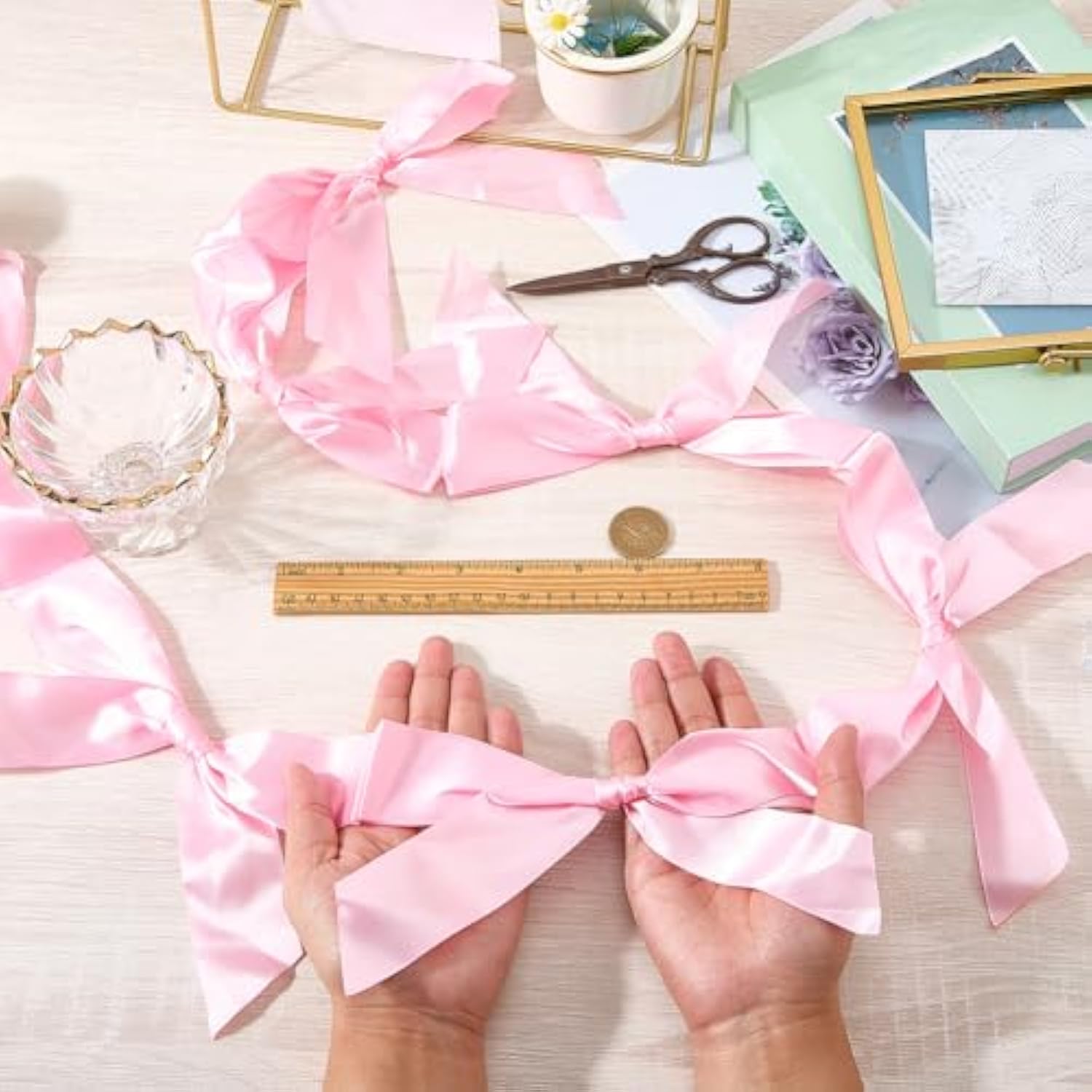 5.25 Feet Satin Bow Garland Pink Coquette Banner Polyester Ribbon Aesthetic Bowknot Hanging Congratulation Ornament Banners For Birthday Bachelorette Wedding Party Favor Diy Decoration