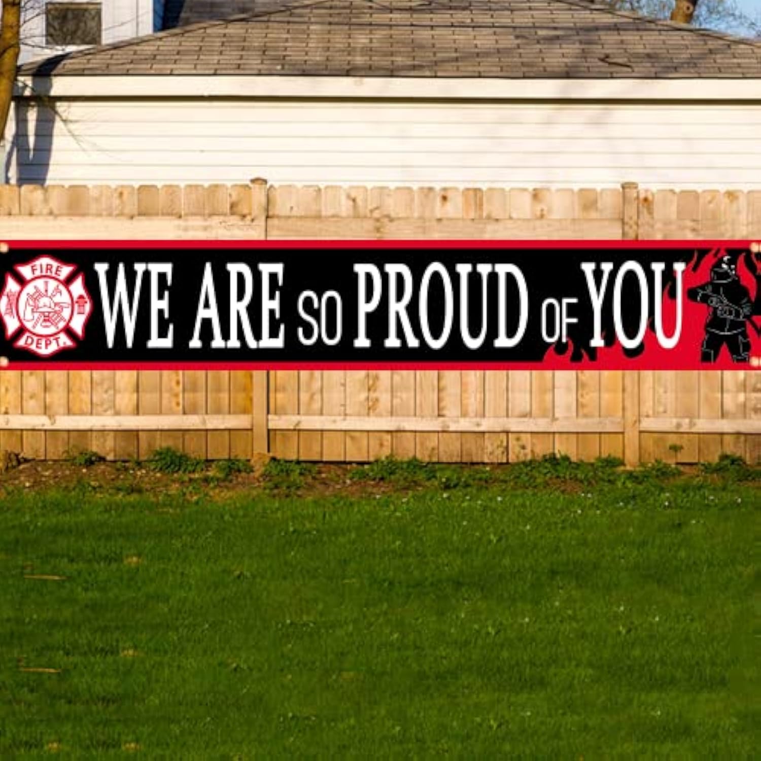 Firefighter Theme “We Are So Proud of You” Backdrop Banner – Fireman Retirement Party Decorations, Firefighter Birthday Party Supplies