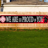 Firefighter Theme “We Are So Proud of You” Backdrop Banner – Fireman Retirement Party Decorations, Firefighter Birthday Party Supplies