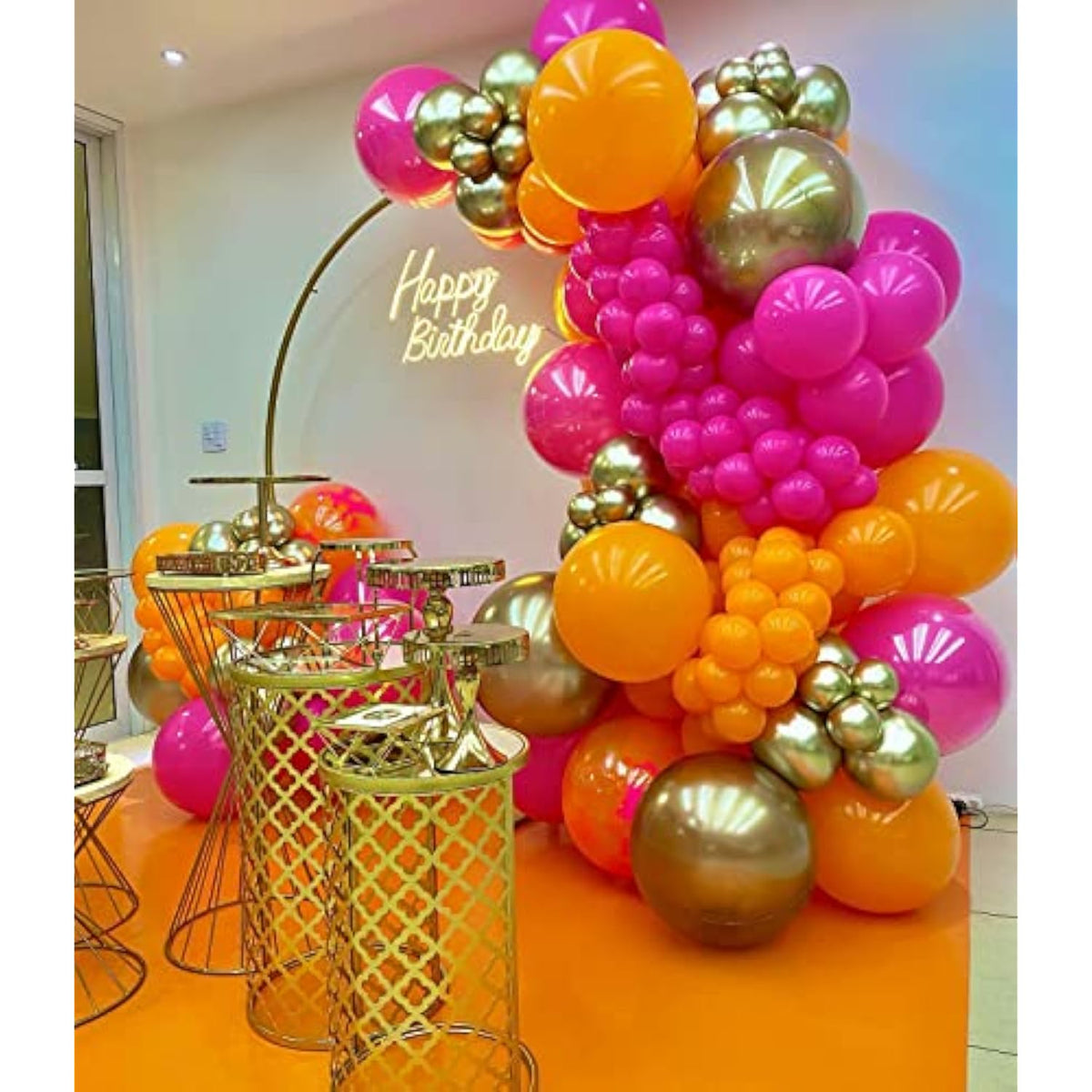 155pcs Burnt Orange Hot Pink Gold Balloon Garland Arch Kit for Party Decor