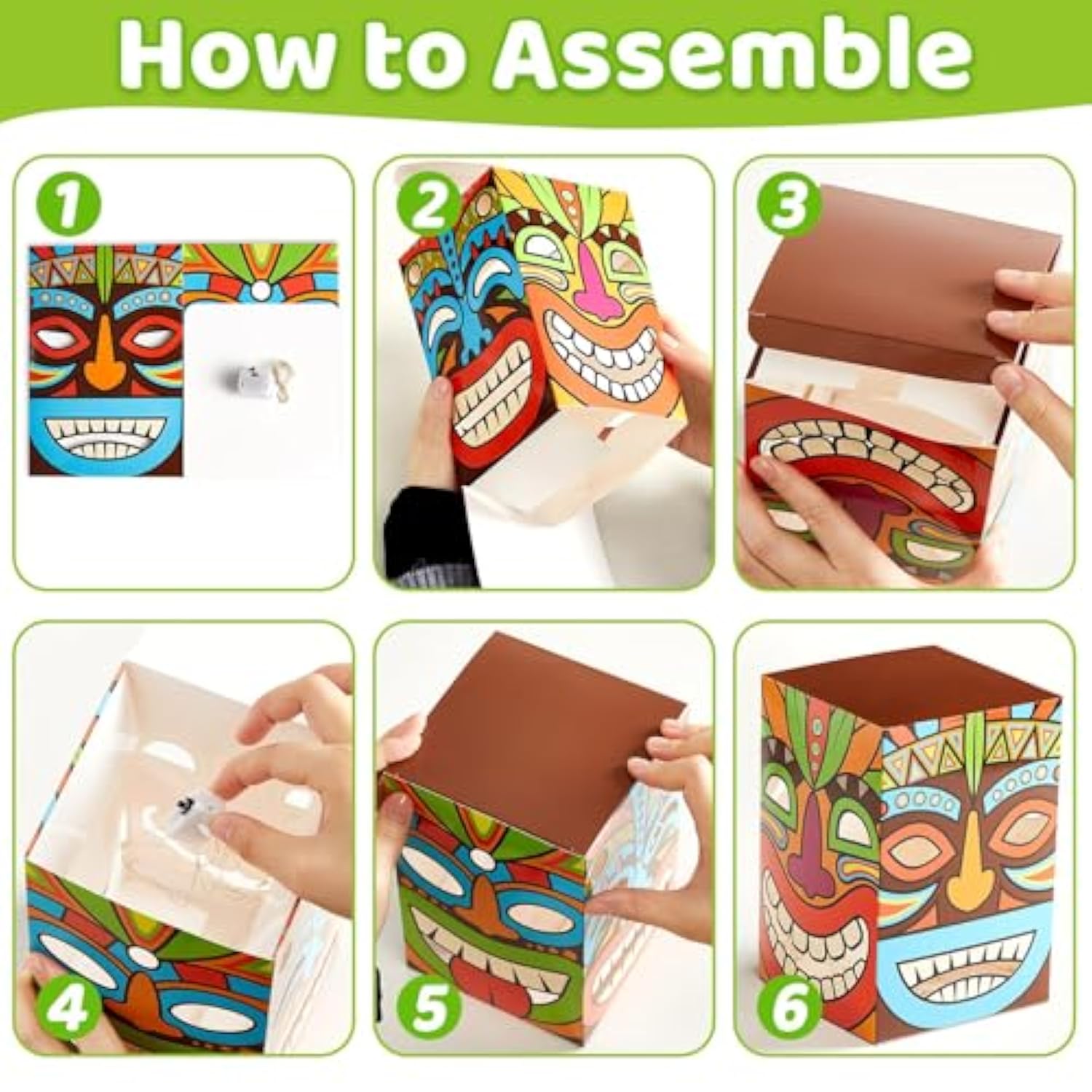 6Pcs Tiki Party Boxes Hawaiian Luau Themed Party Decorations Tiki Totem Boxes Tropical Aloha Ornaments Table Centerpieces Box For Summer Beach Birthday Baby Shower Party Supplies Favors