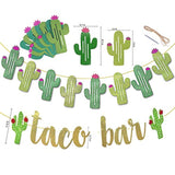 2Set Fiesta Taco Bar Cactus Banner, Gold & Green Glittery Decorations for Cinco De Mayo