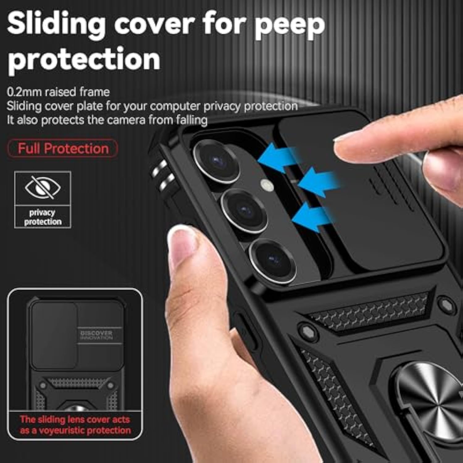 For Samsung Galaxy S25 Fe Case, With Slide Camera Cover Hd Screen Protector [Military Grade 16Ft. Drop Tested] Magnetic Ring Holder Kickstand Protective Phone Case For Galaxy S25 Fe 5G 2025, Black