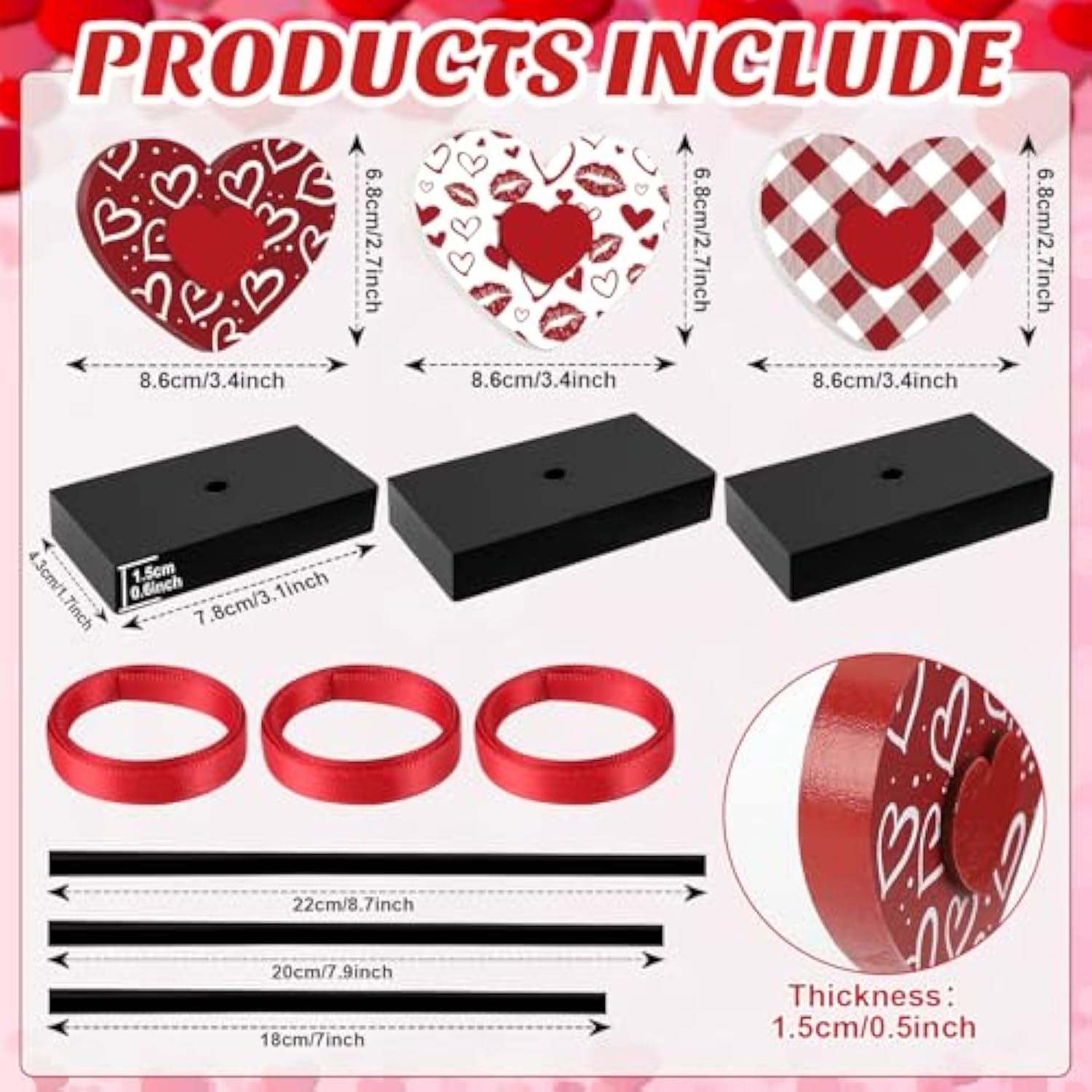 3 Pieces Valentine'S Day Table Decorations Wooden Heart Set,Rustic Valentine'S Day Tiered Tray Decor For Home Tables (Classic)