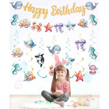 Sea Animals Hanging Swirl Ceiling Streamers Decorations, Under Sea Happy Birthday Banner Sign Party Decoration For Kids Baby Shower Ocean Sea Party Supplies Room Decor
