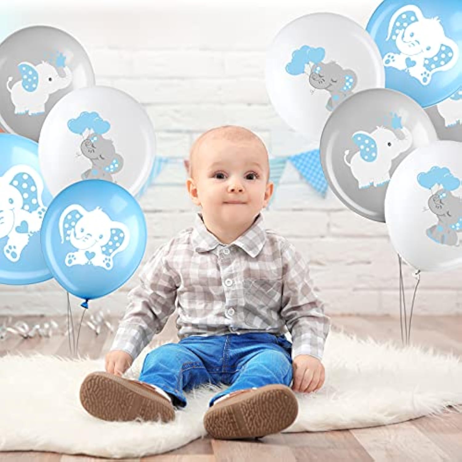 45-Pcs Blue, Gray & White Elephant Balloons Baby Shower & Gender Reveal Decor
