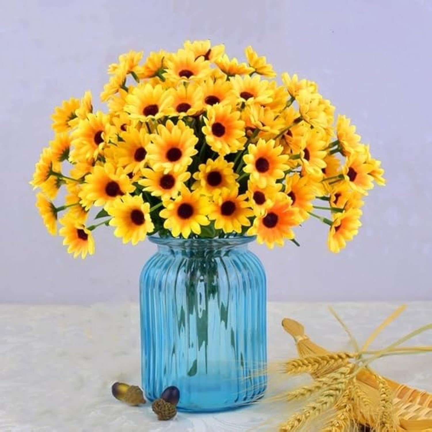 12Pcs Silk Sunflowers Artificial Flowers Bulk, Fake Sunflowers With 24 Small Daisy Mums Flowers For Outdoors Home Office Centerpiece Window Porch Hanging Planter Fall Décor (Yellow)