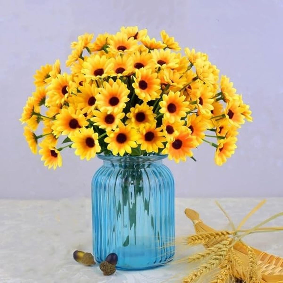 12Pcs Silk Sunflowers Artificial Flowers Bulk, Fake Sunflowers With 24 Small Daisy Mums Flowers For Outdoors Home Office Centerpiece Window Porch Hanging Planter Fall Décor (Yellow)