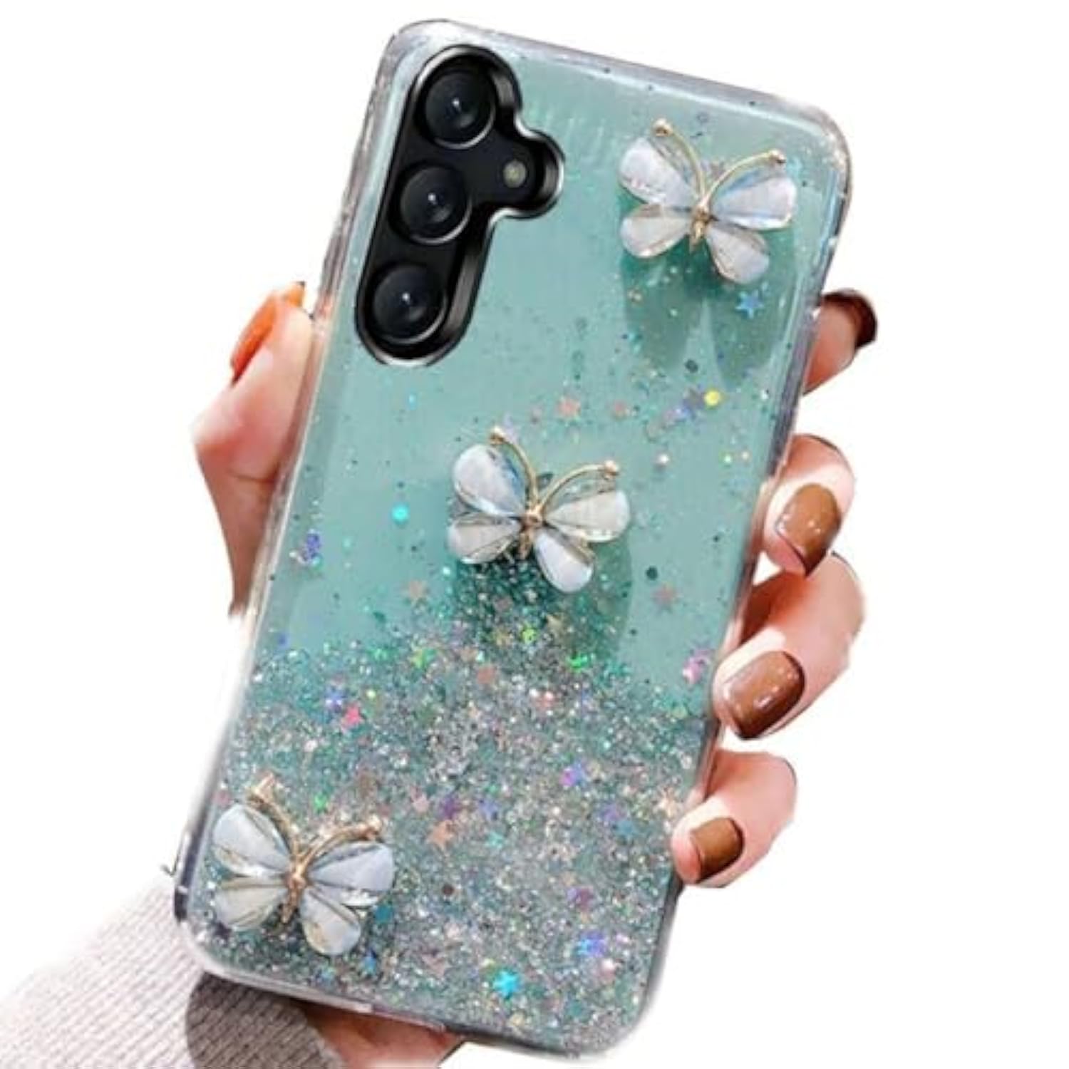 For Samsung Galaxy A16 5G Glitter Case, Cute 3D Butterfly Bling Glitter Sparkle Shiny Soft Tpu Silicone Clear Shockproof Women Girls Slim Thin Protective Phone Case For Galaxy A16 5G (Blue)