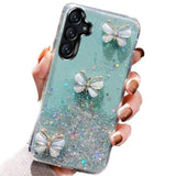 For Samsung Galaxy A16 5G Glitter Case, Cute 3D Butterfly Bling Glitter Sparkle Shiny Soft Tpu Silicone Clear Shockproof Women Girls Slim Thin Protective Phone Case For Galaxy A16 5G (Blue)