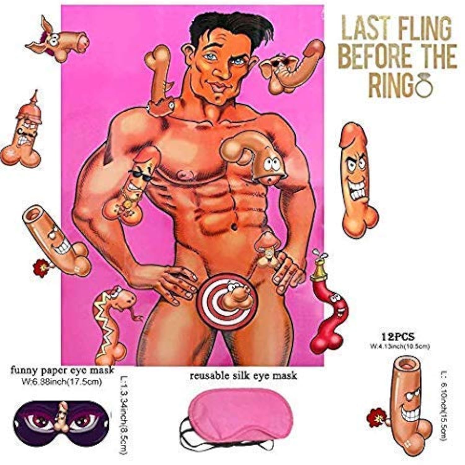 Bachelorette Party Games Set, Penis Willy Shape Ring Toss And Junk On The Hunk Poster For Hen Night Party, Bridal Showers, Ladies Night Out, Adult Night Party Favors Supplies