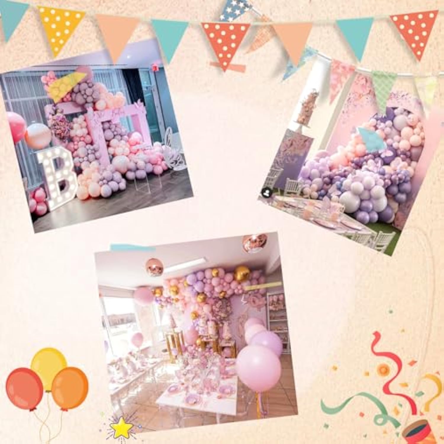 Pastel Pink Purple Balloon Garland Kit, Double Stuffed Lavender Balloons Garland 146Pcs Latex Pastel Pink Purple Gold Balloons For Baby Shower Bachelorette Wedding Birthday Party Decorations