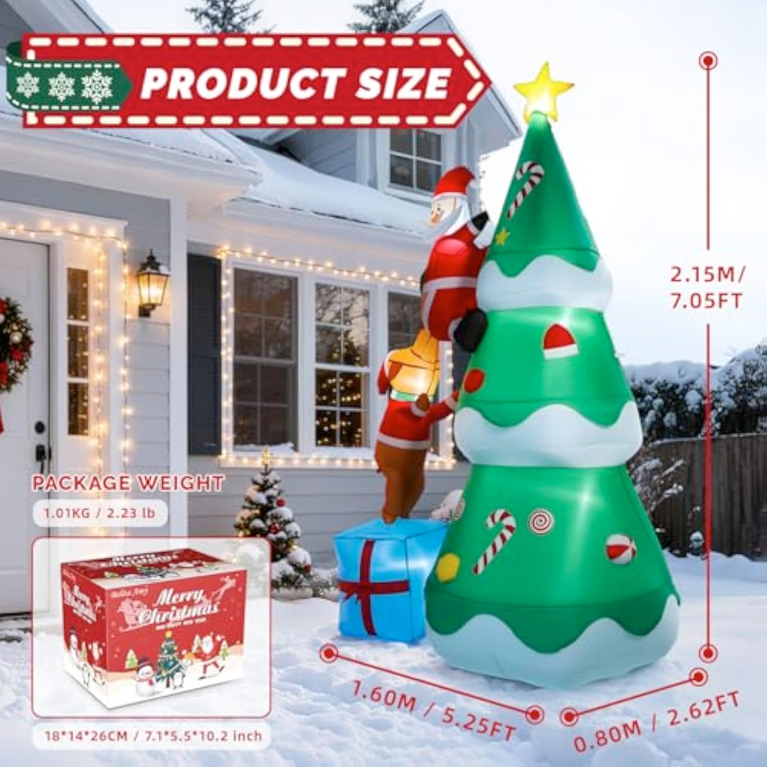 7.05Ft Inflatable Christmas Tree With Dog And Santa Claus,Christmas Blow Up Yard Decorations With Led Lights,Giant Xmas
