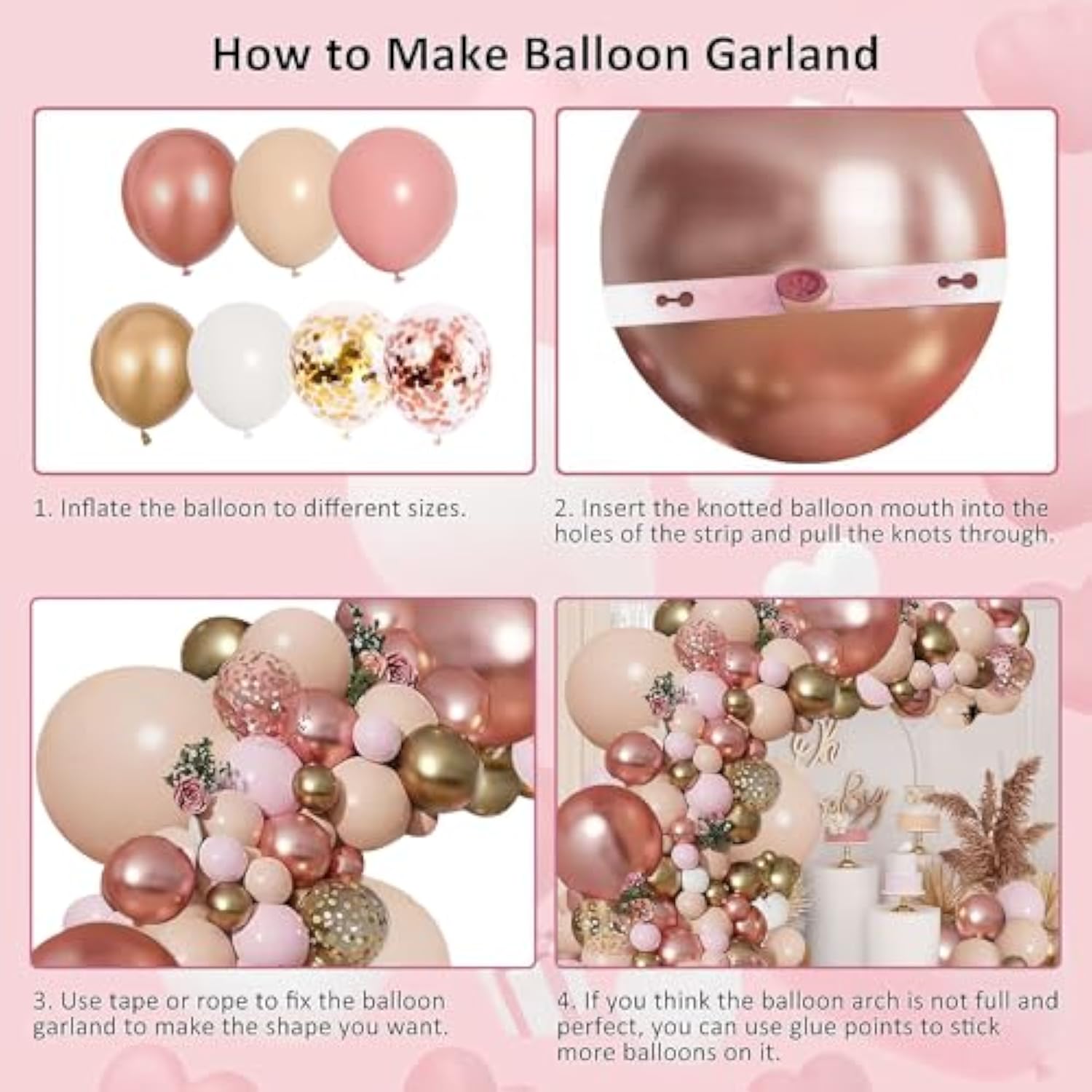 Rose Gold Balloon Garland Kit: Pink, Confetti & Metallic Party Decor