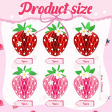 24 Pcs Strawberry Party Decorations Strawberry Honeycomb Balls Birthday Favors Berry First Theme Table Centerpieces Tissue Paper Honeycomb Tabletop Hanging Decor Party Supplies(Red, Pink)