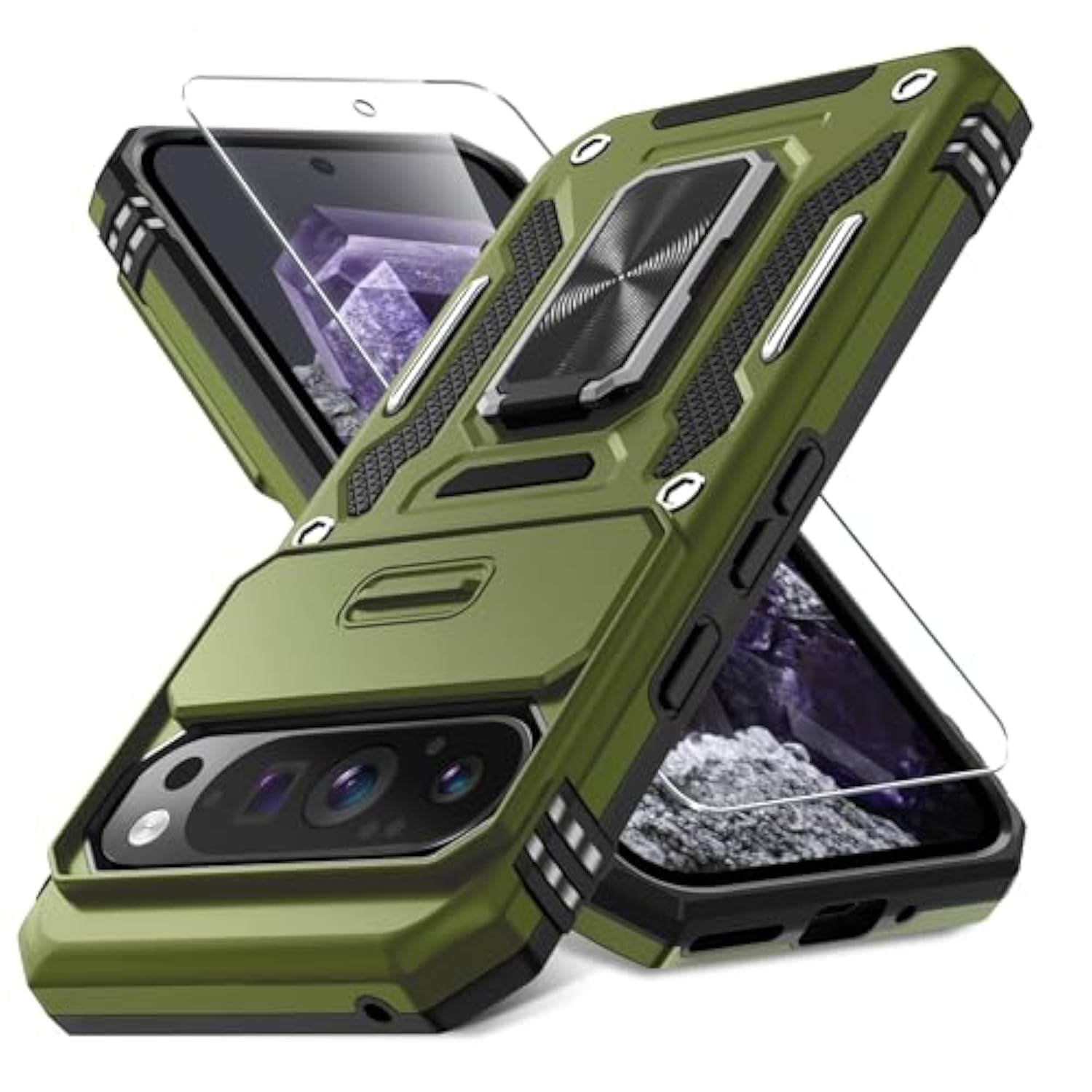 Google Pixel 9 Pro XL Case with Slide Camera Cover, Kickstand & Screen Protector