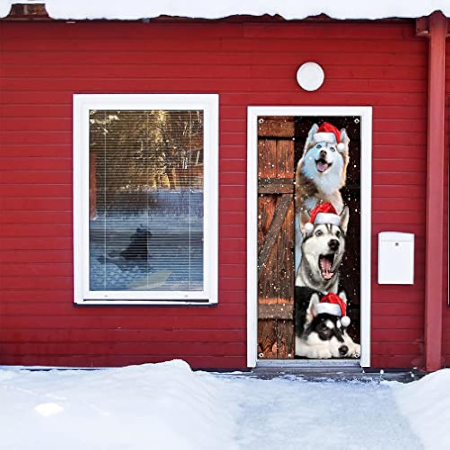 Funny Merry Christmas Dogs Door Banner - Santa Husky Dogs Decoration Xmas Party Supplies Photography Background New Year Sign