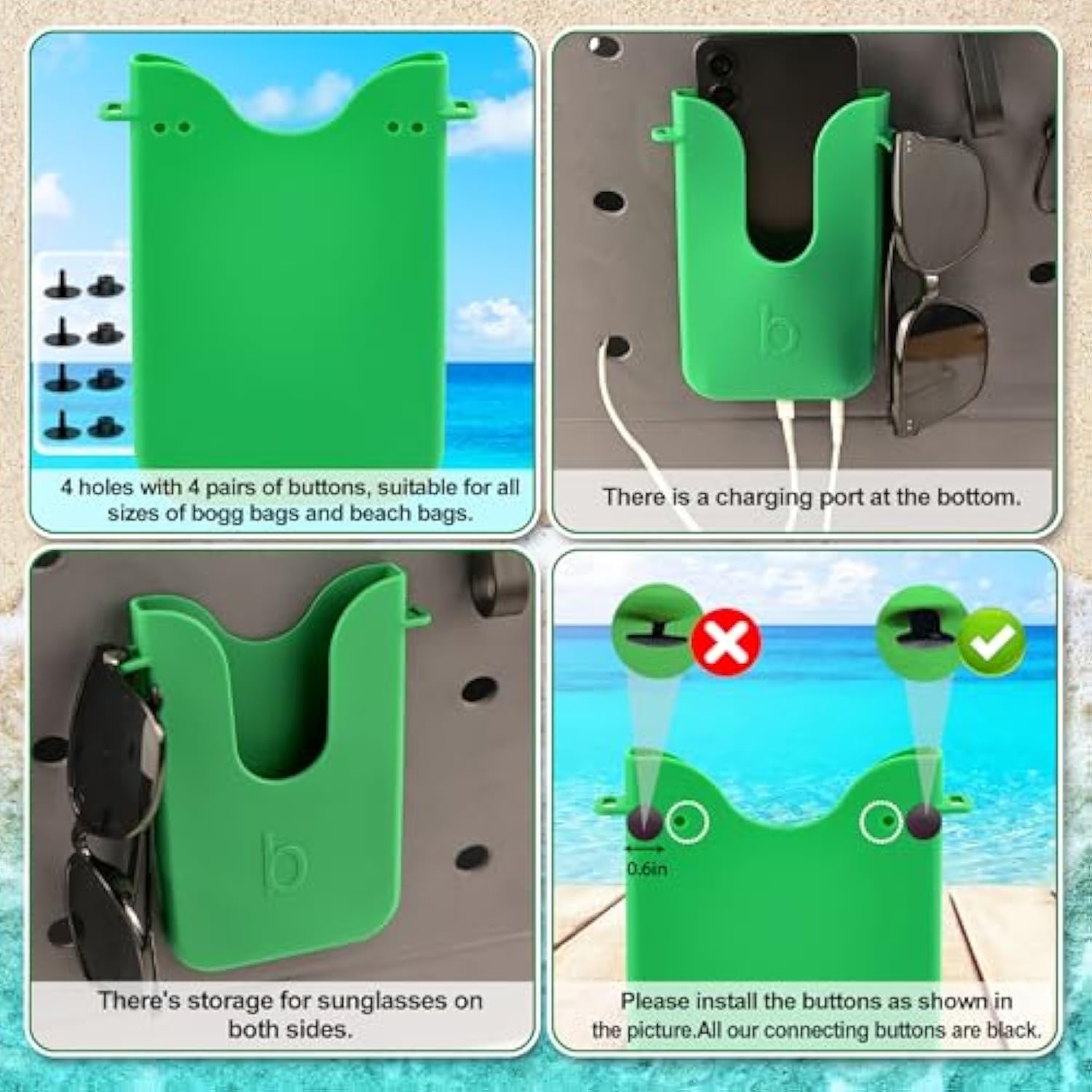 Silicone Phone Holder for Bogg Bags Beach Tote Accessory White