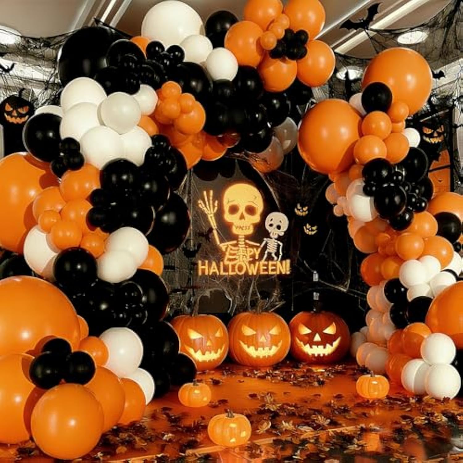 Fall Halloween Balloon Arch Kit: Orange, Black & White Party Decor