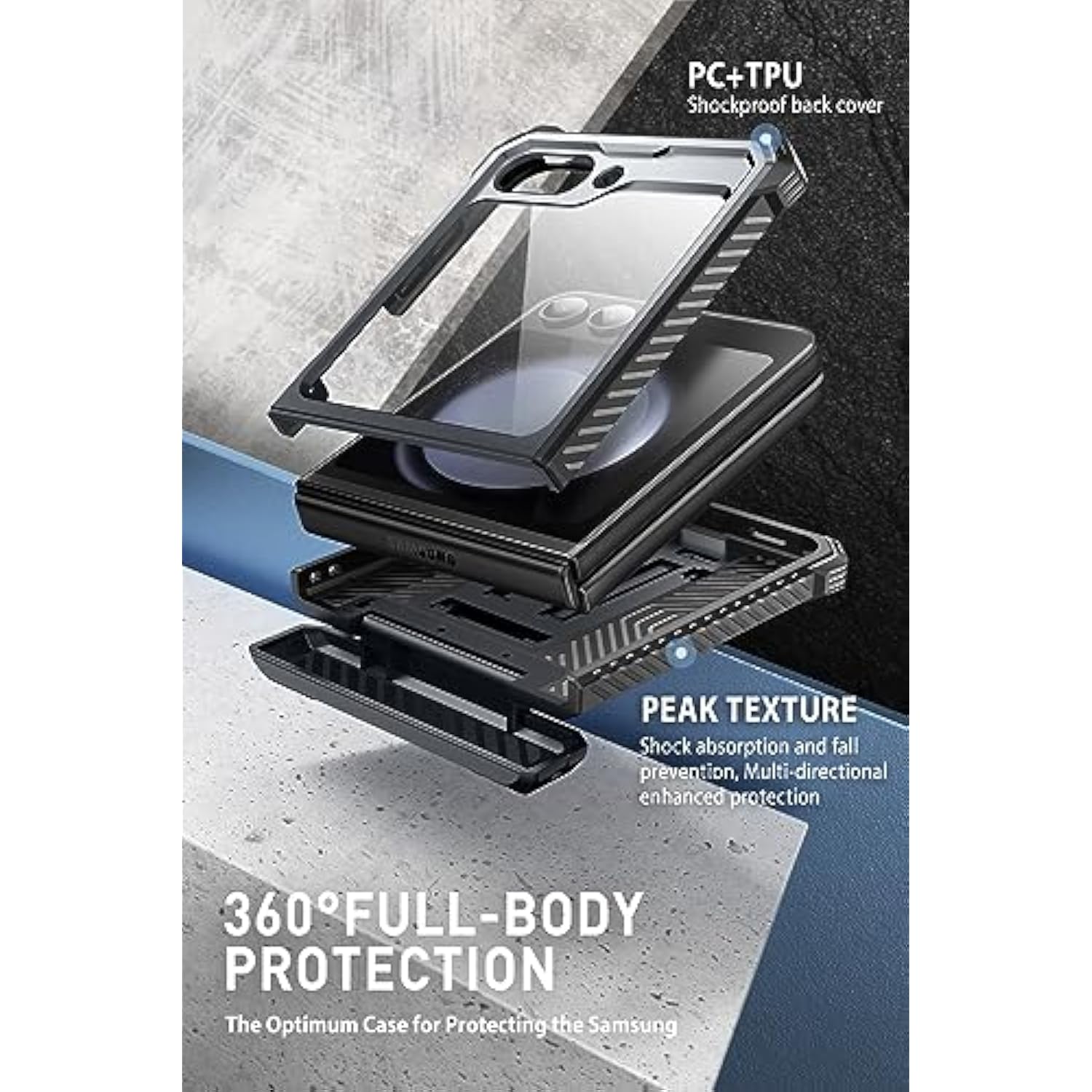 i-Blason for Samsung Galaxy Z Flip 5 Case with Stand, [Built-in Screen Protector] [Hinge Protection], Full-Body Protection Magnetic Phone Case for Galaxy Z Flip 5, Black