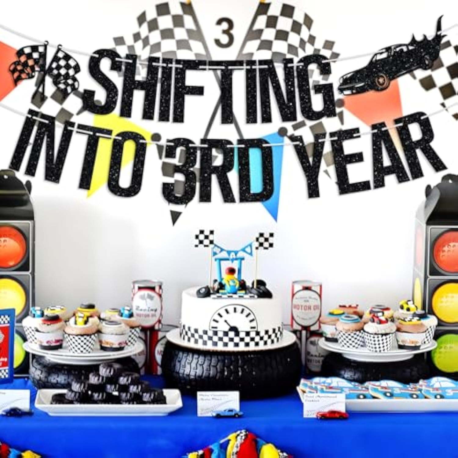Shifting Into 3Rd Year Banner For Boy Girl, Racing Car Theme Birthday Party Decorations For 3 Years Old, Happy 3Rd Birthday Party Decorations Supplies