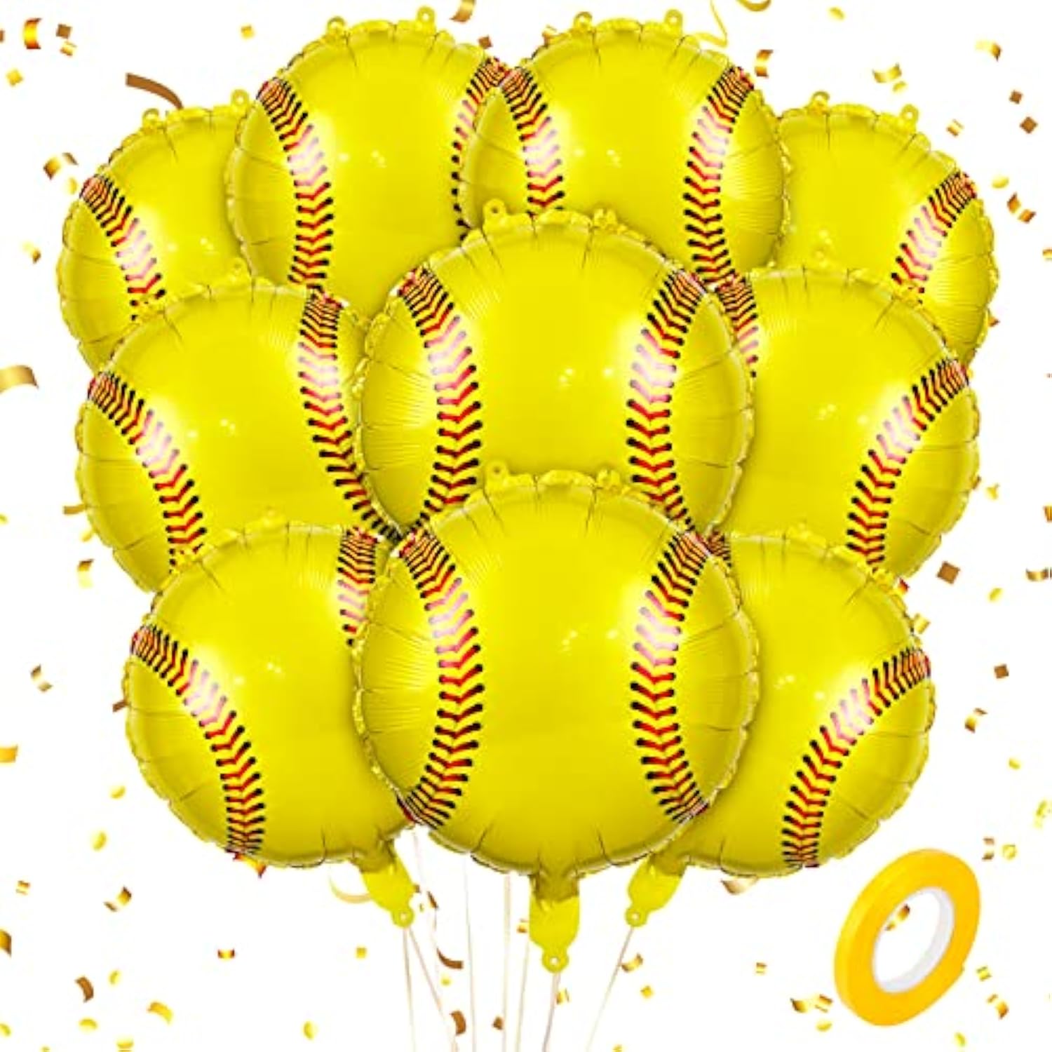 10 Pieces Softball Balloons Decorations, 18 Inches Foil Balloons For Sports Themed Birthday Party Supplies, Girls Kids Teens Baby Shower Decoration