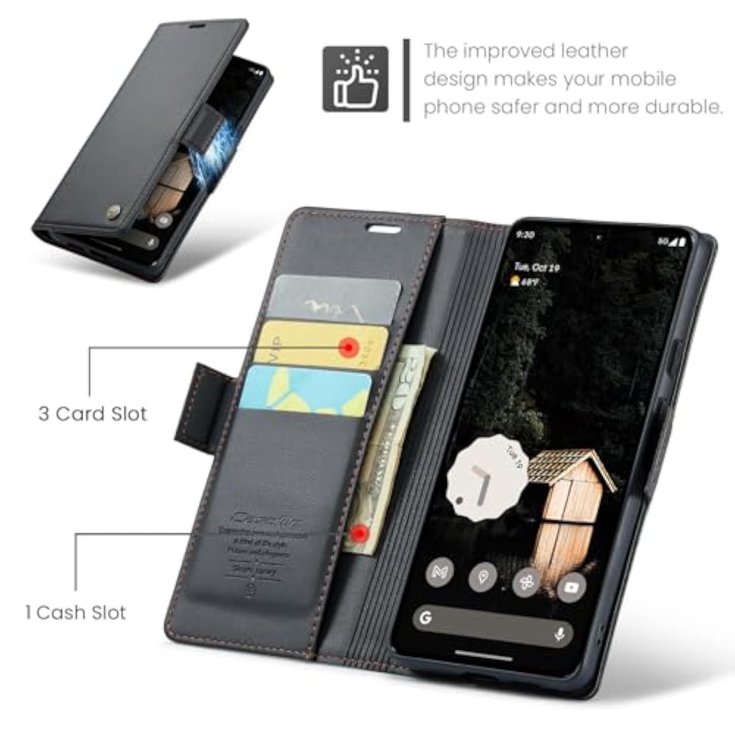 Wallet Case For Google Pixel 10 Pro Xl, Magnetic Flip Case With Rfid Blocking Card Holder Kickstand For Women Men, Pixel 10 Pro Xl Shockproof Durable Protective Phone Cover (Black)