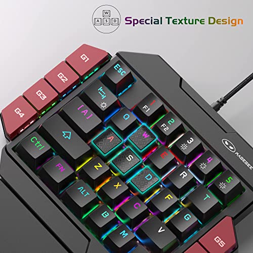 One Handed Professional Gaming Keyboard, Rgb Backlit 35 Keys Mini Wired Mechanical Keyboard With Blue Switch For Pc Gamer, Support 6 Macro Keys - Black/Red