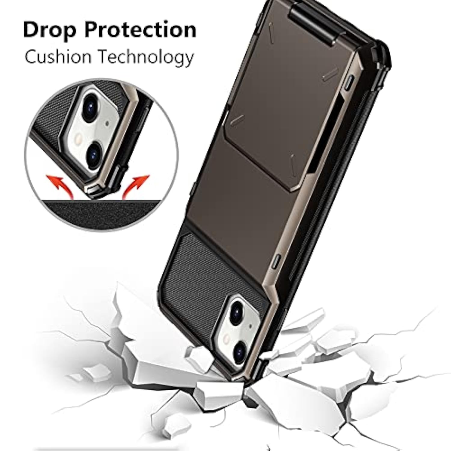 For Iphone 14 Case Wallet Cover 4-Card Credit Card Holder Id Slot Scratch Resistant Dual Layer Hybrid Protective Hard Shell Rugged Tpu Bumper Armor Case For Iphone 14 Case 6.1 Inch Gun