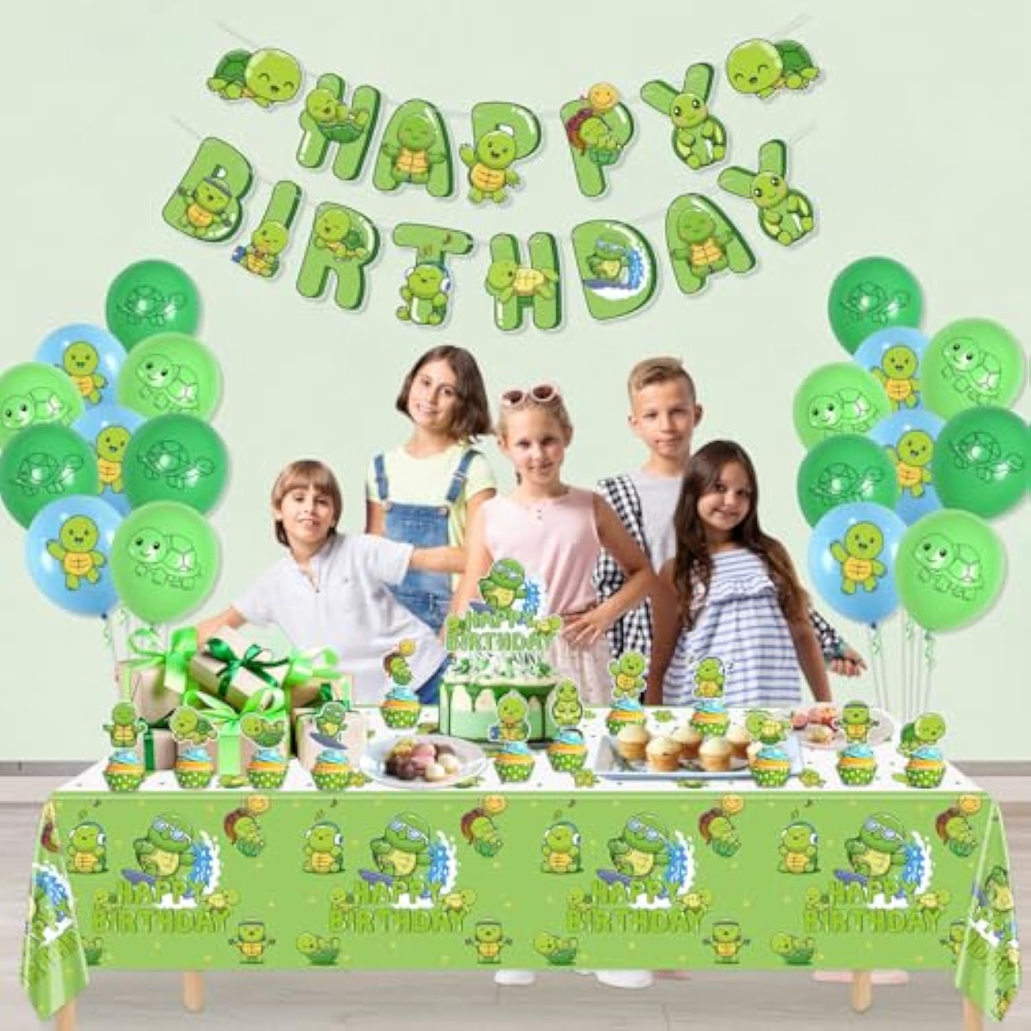 Turtle Party Decorations - Including Turtle Balloons, Happy Birthday Banner, Cake Topper, And Green Tablecloth For Under The Sea Party Decorations Turtle Birthday Party Supplies
