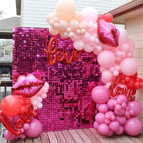 139pcs Valentines Day Balloon Arch Garland Kit, Pink Red Rose Red Balloons with Large Lip Love Foil Balloon for Women Girls Valentine's Day Mother's Day Wedding Decoration
