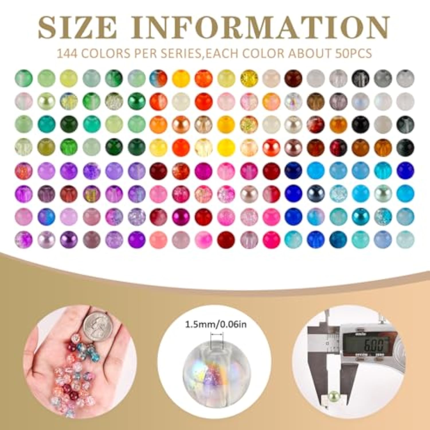 7200PCS 6mm Glass Beads Kit, 144 Colors for Jewelry & Bracelet Making
