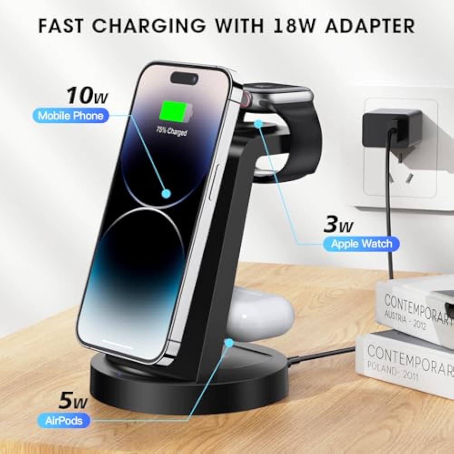 3 In 1 Charging Station For Iphone, Wireless Charger For Iphone 16E 16 15 14 13 12 11 X Pro Max & Watch - Wireless Charging Station For Airpods 4 3 Pro