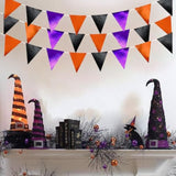 39Ft Black Orange Purple Glitter Fabric Bunting Banner Triangle Flags Hanging Cotton Pennant Banner For Birthday Wedding Engagement Halloween Theme Party Home Garden Decorations Supplies