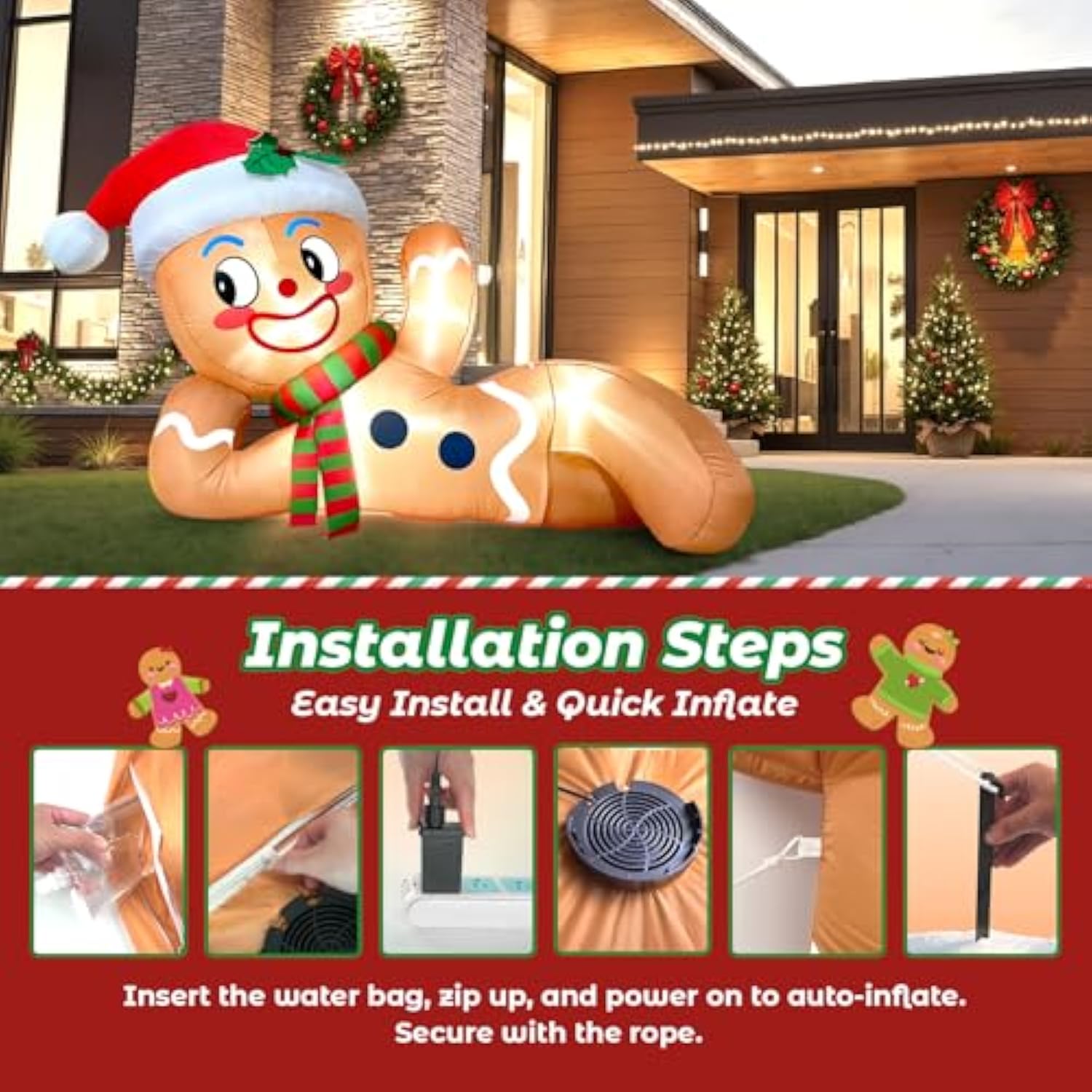 Outdoor Christmas Decorations, 10Ft Inflatable Gingerbread Man With 4 Led Lights, Blow Up Yard Decor For Garden, Lawn, I