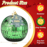 Christmas Ornament Ball Candle, Balsam & Cedar Scented Candle, Green Glass Ball Decor, Xmas Gift, Holiday Tabletop Centerpiece