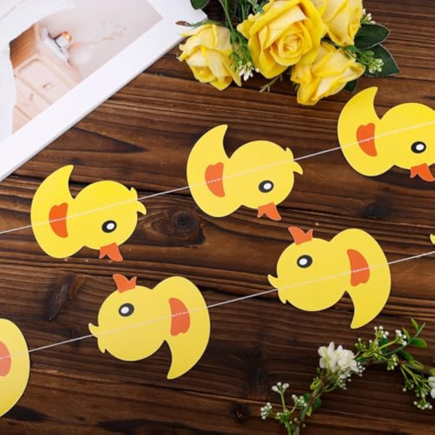 8Pcs Duck Garland Banner, Double Sided Cute Rubber Duck Banner Photo Backdrop Flag Perfect Birthday Themed Party Favors Hanging Decorations And Photo Booth Props (Yellow)