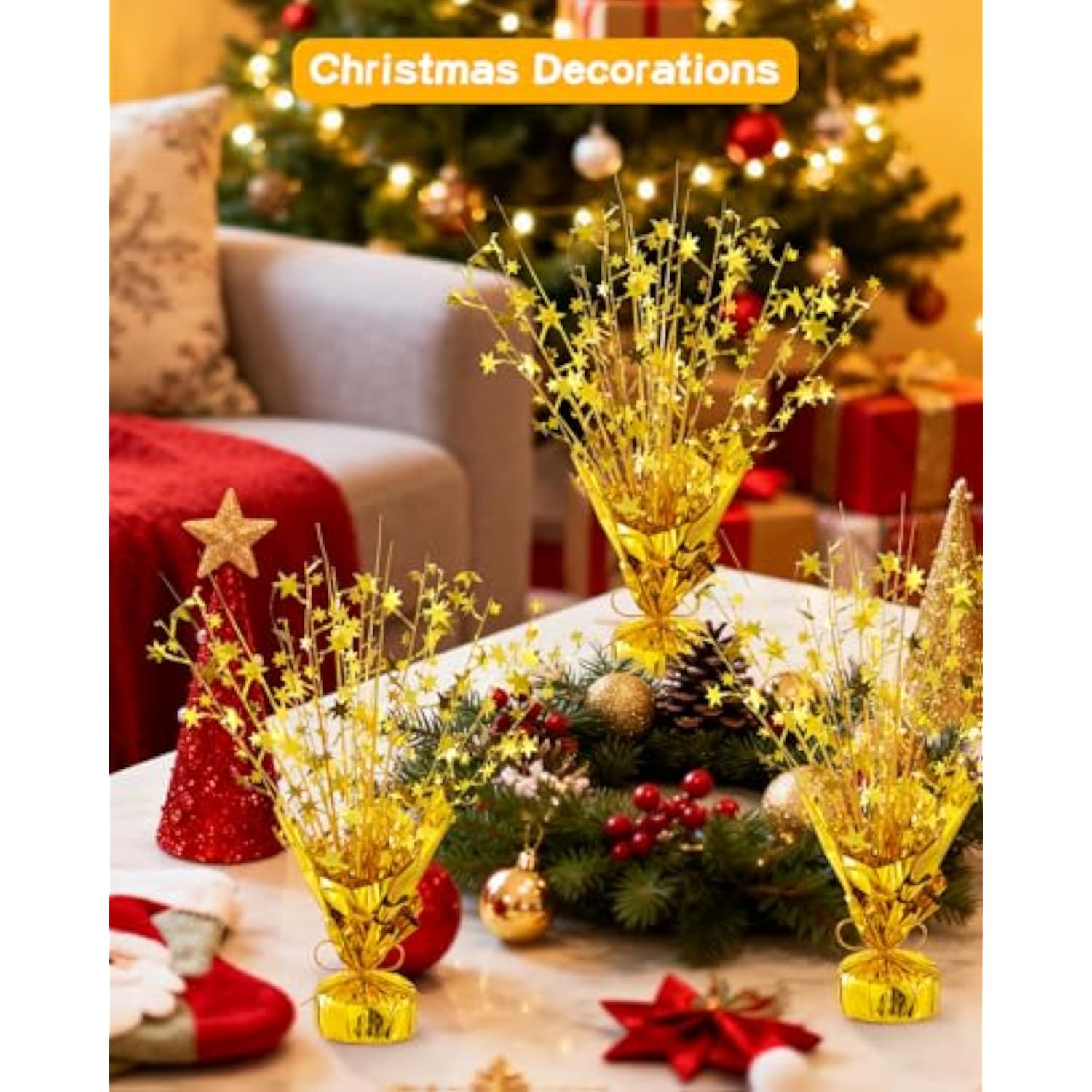 3 Pcs Gold Metallic Foil Star Table Centerpieces Party Decorations