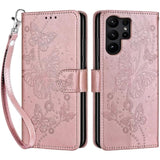 For Samsung Galaxy S23 Ultra Wallet Case, Flip Folio Cover With Stand Feature For Women Men, Pu Leather Phone Case Fit For Samsung Galaxy S23 Ultra [Rose Gold-Butterfly]