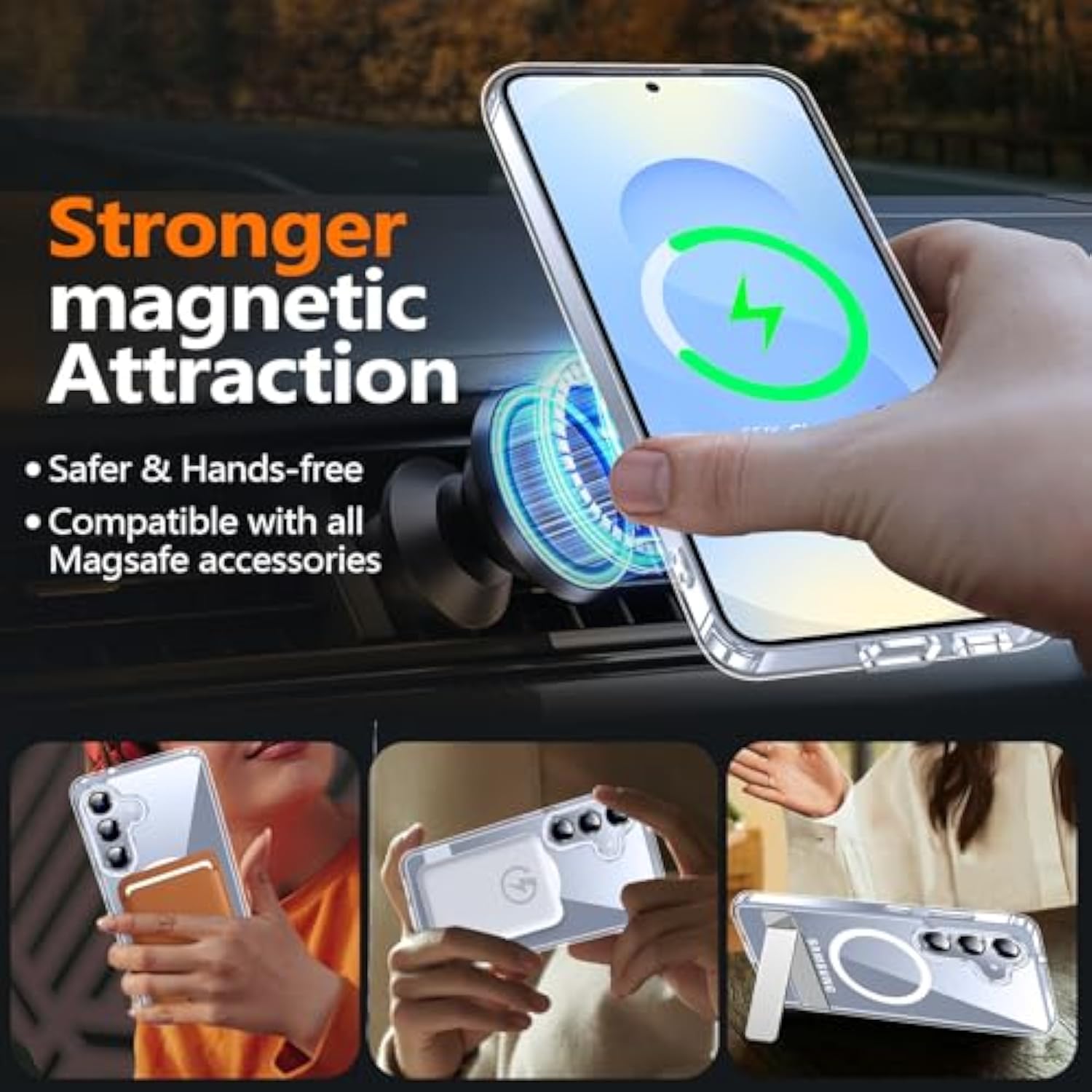 For Samsung Galaxy S25 Case With Kickstand,[Compatible With Magsafe][1*Screen Protector],Military-Grade Protection,Magnetic Phone Case For Samsung Galaxy S25,Clear