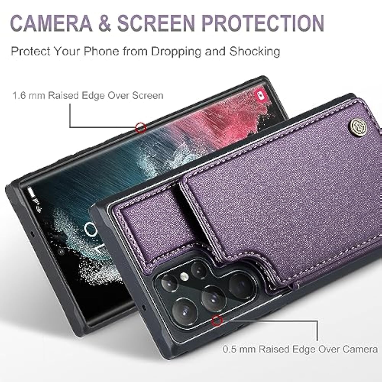 For Samsung Galaxy S22 Ultra Wallet Case With Card Holder, Rfid Blocking Credit Slots Kickstand Shockproof Phone Cover For Women Men, Purple