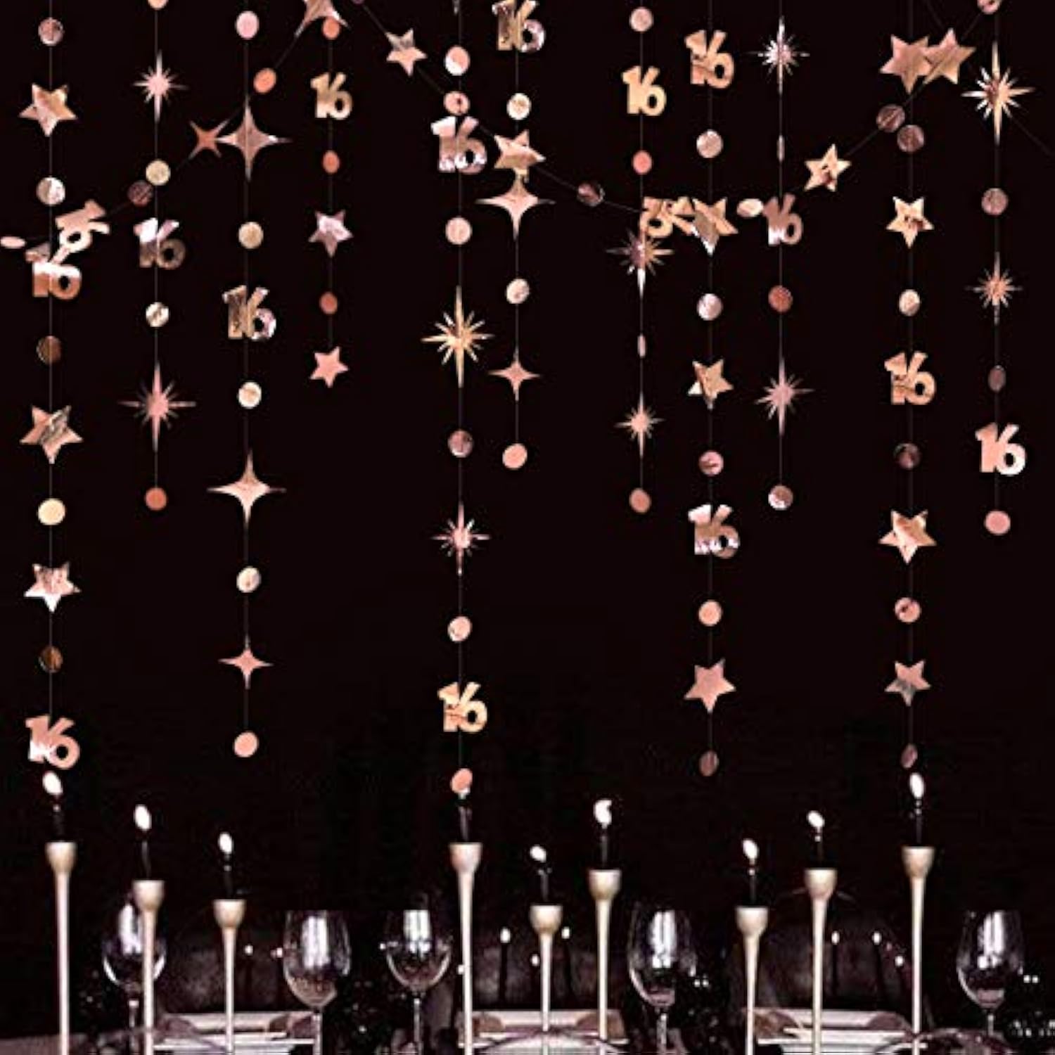Rose Gold #16 Garland Kit Circle Dot & Star Streamers for Sweet Sixteen & Wedding
