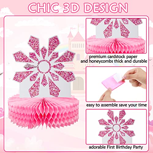 12 Pcs Winter ONEderland 1st Bday Centerpieces Pink Snowflake