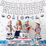 Nautical Party Decorations White Welcome Aboard Banner Ship Anchor Wheel Hanging Banner for Boys Men Sailor Baby Shower Nautical Ocean Beach Cruise Birthday Adventure Party Supplies