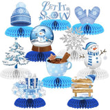 10 Pcs Snowflake Christmas Party Supplies Winter Wonderland Party Decorations Blue White Snowflake Honeycomb Centerpieces Table Decorations for Christmas Holiday Winter Birthday Party Supplies